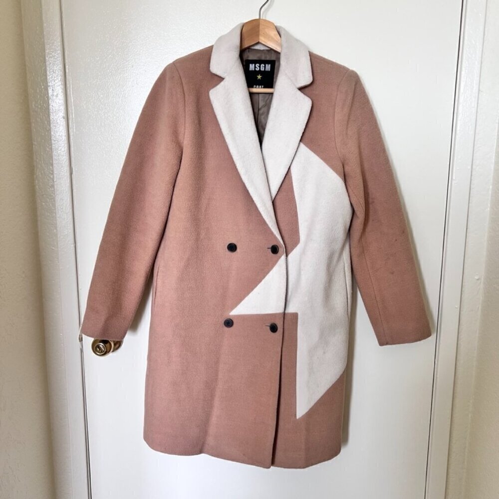 MSGM Star Wool Blend Double Breasted Tan Long Coat XS​​​​​​​​